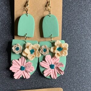 Floral Green and Pink Dangle Earrings